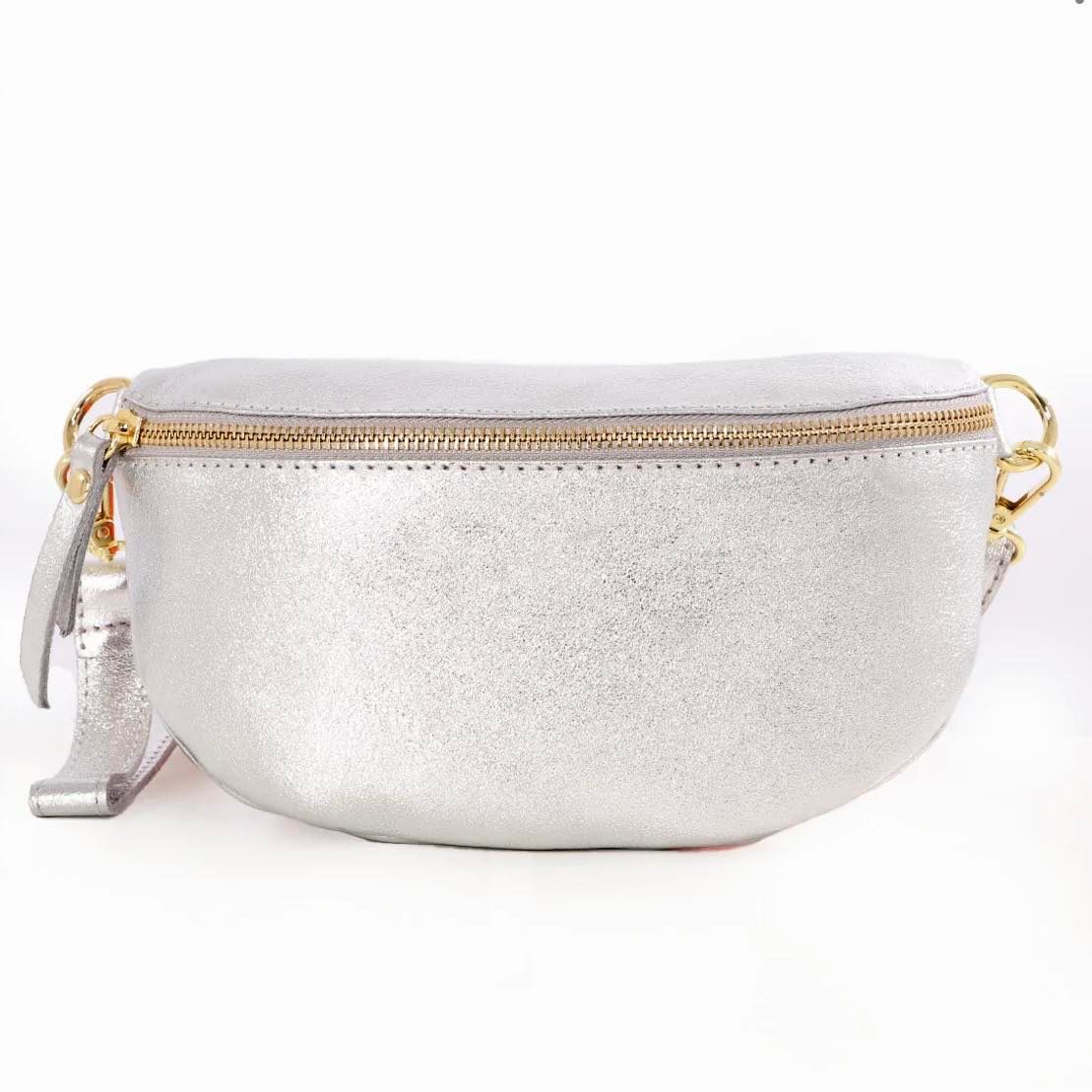 Leather Crossbody / Waist Bag - Silver